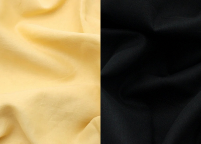 Two fabric swatches, one yellow and one black, side by side.